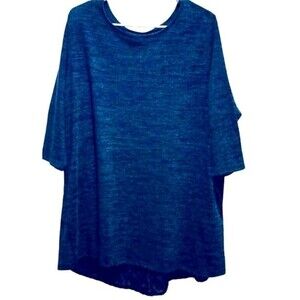 yessica sparkly blue & black tweed tunic tip with lace peekaboo back  size xl